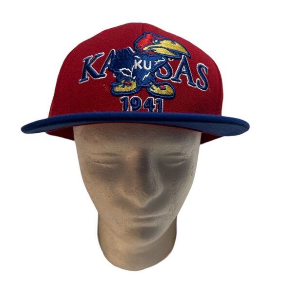 KU Adidas NCAA Kansas University Jayhawks Wool Crimson Blue Hat Fitted‎ 7 3/4 - Picture 2 of 16